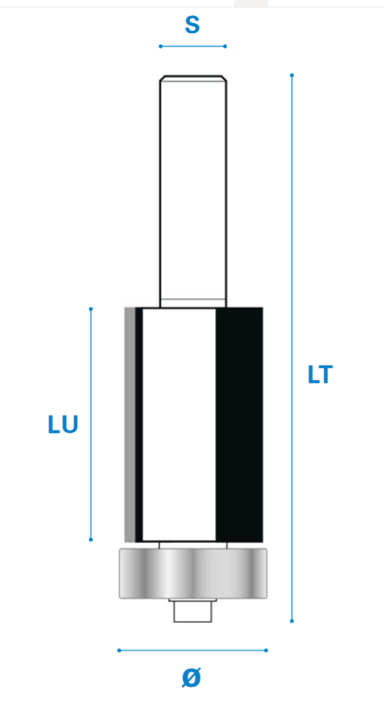 Bündigfräser mit Kugellager Schneide 2 Hartmetall Rechts