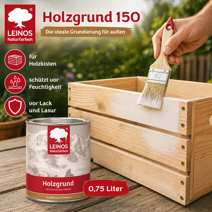 LEINOS 150 Holzgrund 10 l – offenporige Holzgrundierung für Lack- und Lasuranstriche außen, mit Filmschutz gegen Bläuebefall, tiefenwirksam, transparent-bräunlich, reicht bis ca. 144 m²