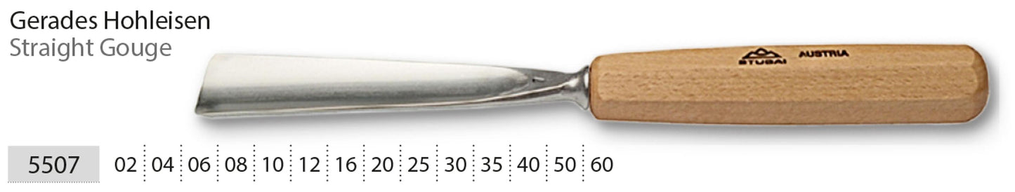 STUBAI Stechbeitel 550725 | Form 7 | 25 mm gerades Hohleisen | Spezial-Kohlenstoffstahl | handgeschmiedet | 8-Kant Buchenheft | vorgeschliffen | für Kerb-, Relief- & Figurenschnitzerei