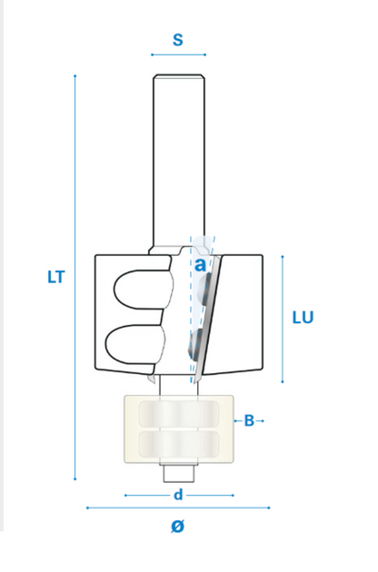 Falzfräser mit Positiven Achswinkel, Kugellager und Wendemesser Schneide 2, Hartmetall Ø 50, Rechts, 29,5 - 95 - 12