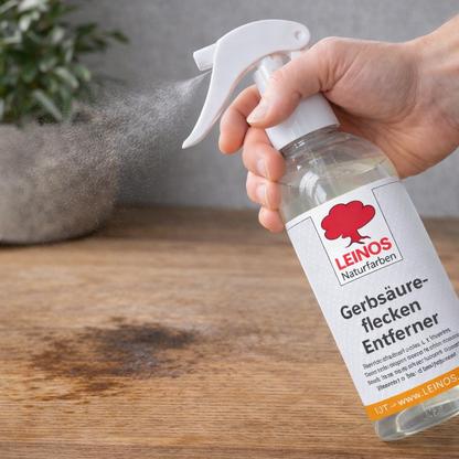 LEINOS Gerbsäureflecken Entferner 946 – 250ml Spezialreiniger für Eichenholz & Edelhölzer – entfernt dunkle Flecken & Verfärbungen durch Gerbsäure – Wasserbasiert, Biologisch Abbaubar & Farblos