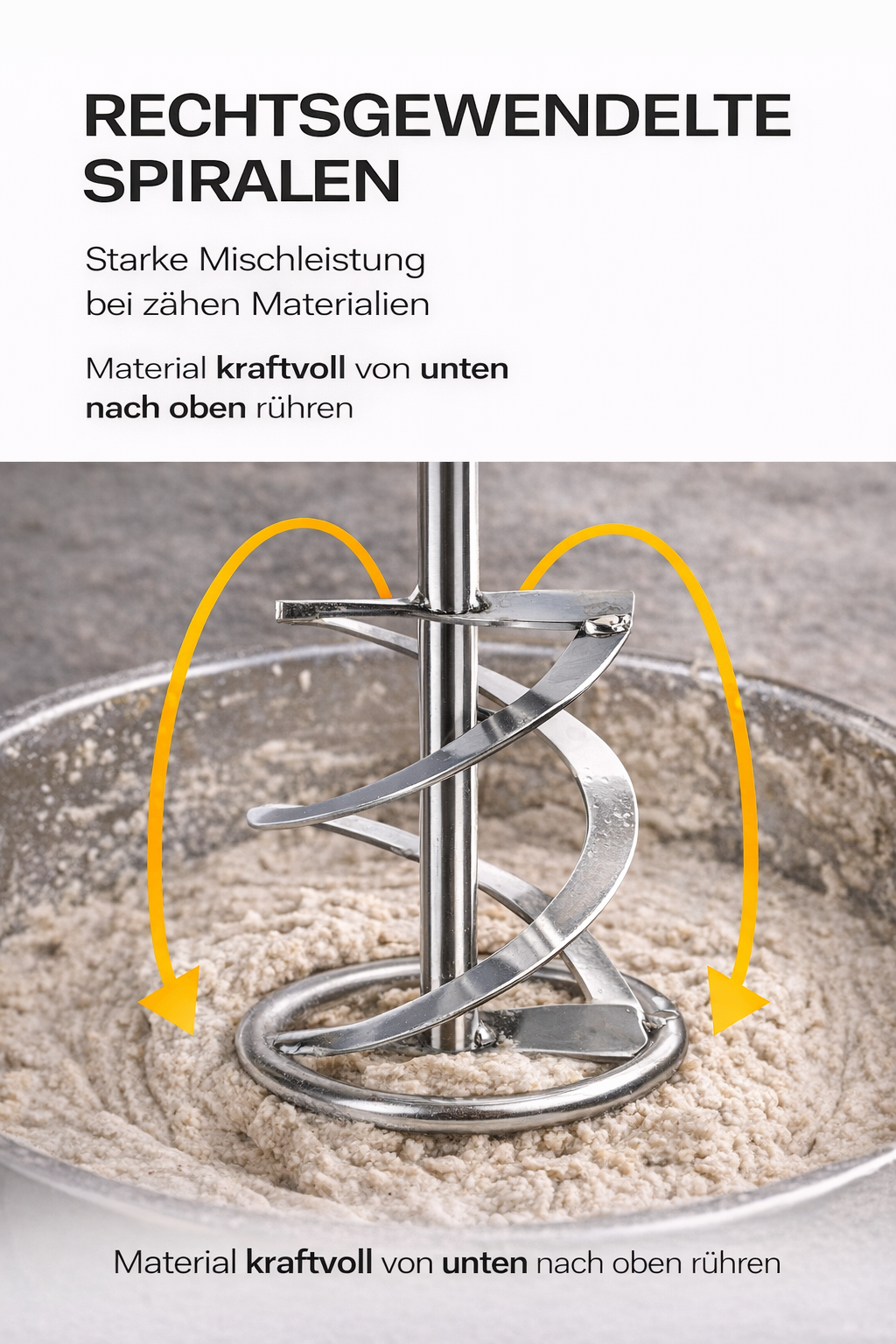 epi EDELSTAHLRÜHRER MR 4 Ø140 mm M14x2 – Wendelrührer aus Edelstahl V2A, elektropoliert, rechtsgewendelt – für Edelputz, Dekoputz & 2-Komponenten-Materialien – Made in Germany