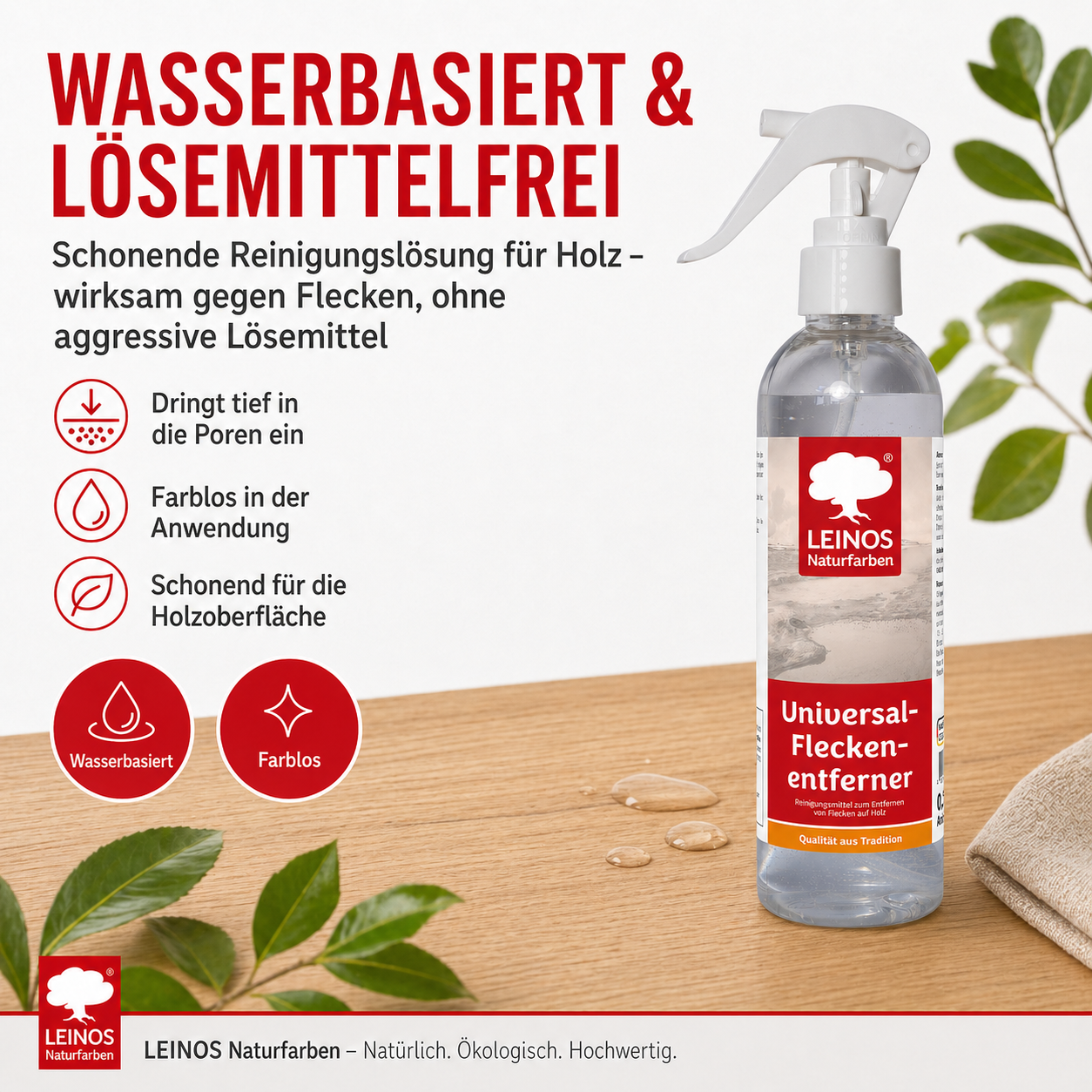 Universal Fleckenentferner 945 - 250 ml – lösemittelfreies Reinigungsmittel zur Entfernung von Kaffee-, Tee- & Rotweinflecken – für behandeltes & unbehandeltes Holz – wasserbasiert & biologisch abbaubar
