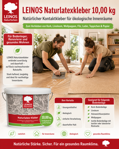 LEINOS Naturlatexkleber 3,00 kg – lösungsmittelfreier Kontaktkleber auf Naturkautschukbasis – für Teppiche, Kork, Leder, Filz, Linoleum & Papier – ideal für ökologische Anwendungen