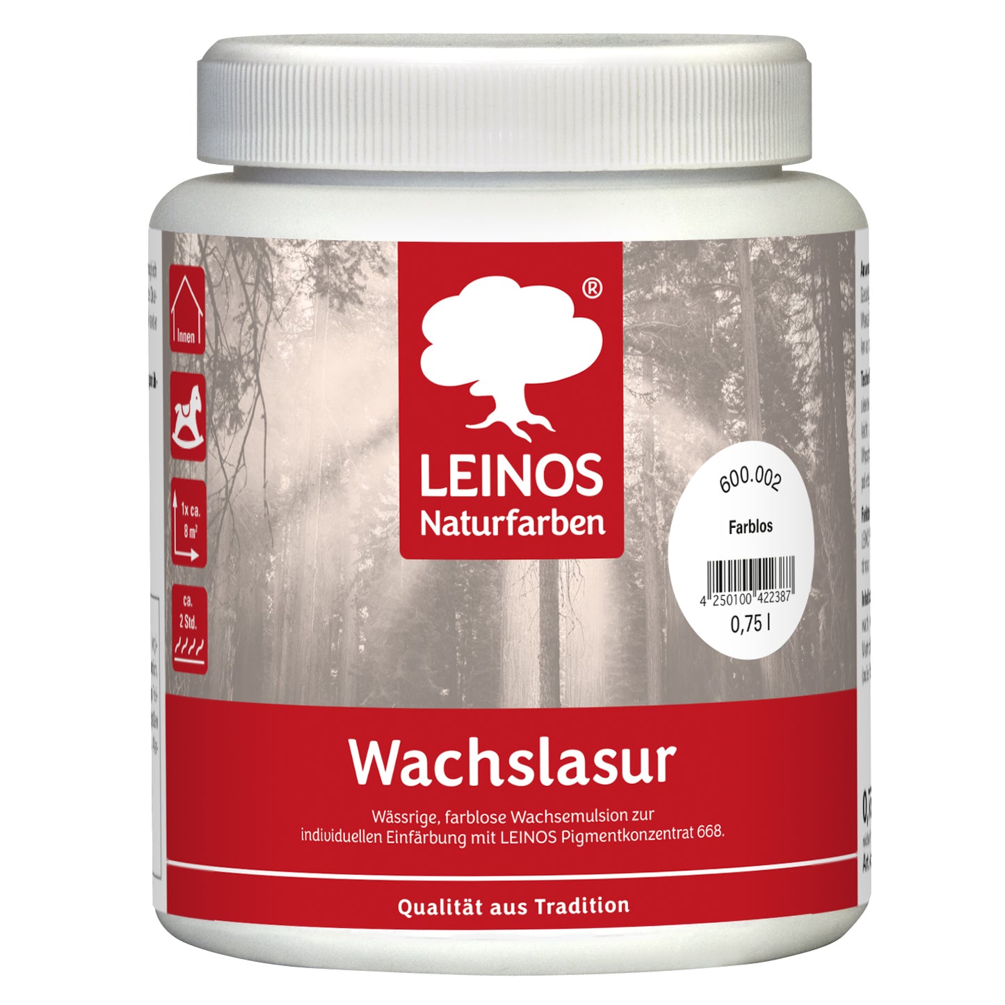 Leinos 600 Wachslasur für Innen 002 Farblos 0,75 l – wässrige Holzlasur für Möbel, Holzdecken, Wandverkleidungen und Kinderspielzeug im Innenbereich, farblos, pigmentierbar, leicht aufzutragen