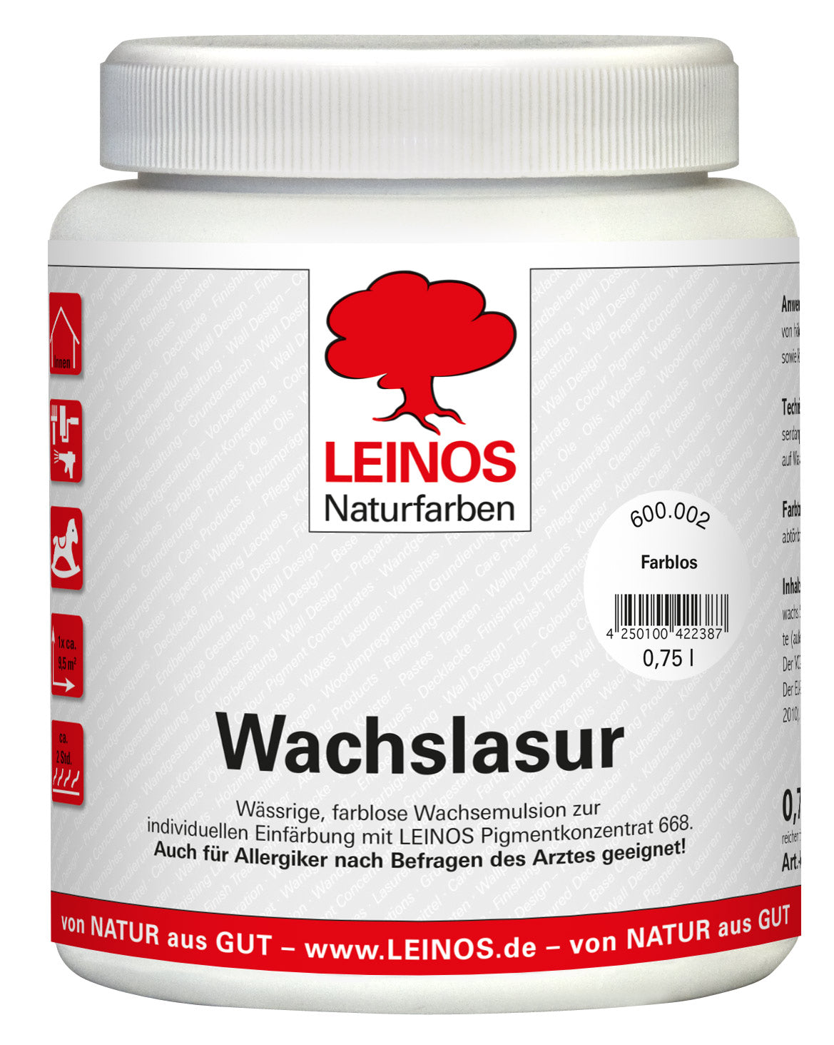 LEINOS 600 Wachslasur für Innen, 0,75 l, Farblos