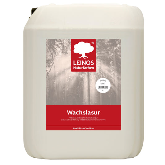 Leinos 600 Wachslasur für Innen 002 farblos 10 Liter – wässrige Holzlasur für Möbel, Holzdecken, Wandverkleidungen und Kinderspielzeug im Innenbereich, weiß, pigmentierbar, leicht aufzutragen