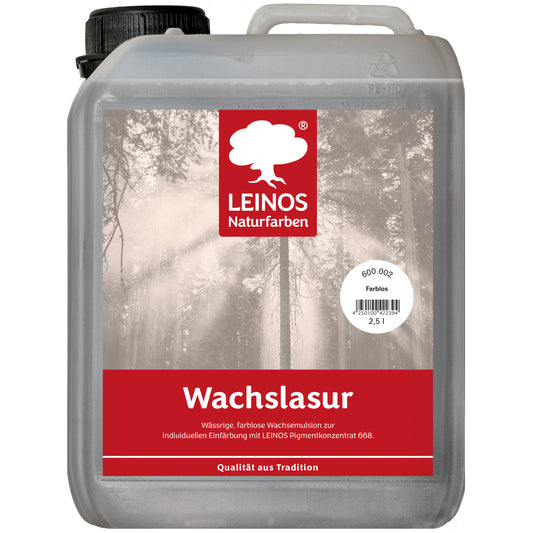 LEINOS WACHSLASUR 600 für Innen 002 Farblos 2,5 l – wässrige Holzlasur für Möbel, Holzdecken, Wandverkleidungen und Kinderspielzeug