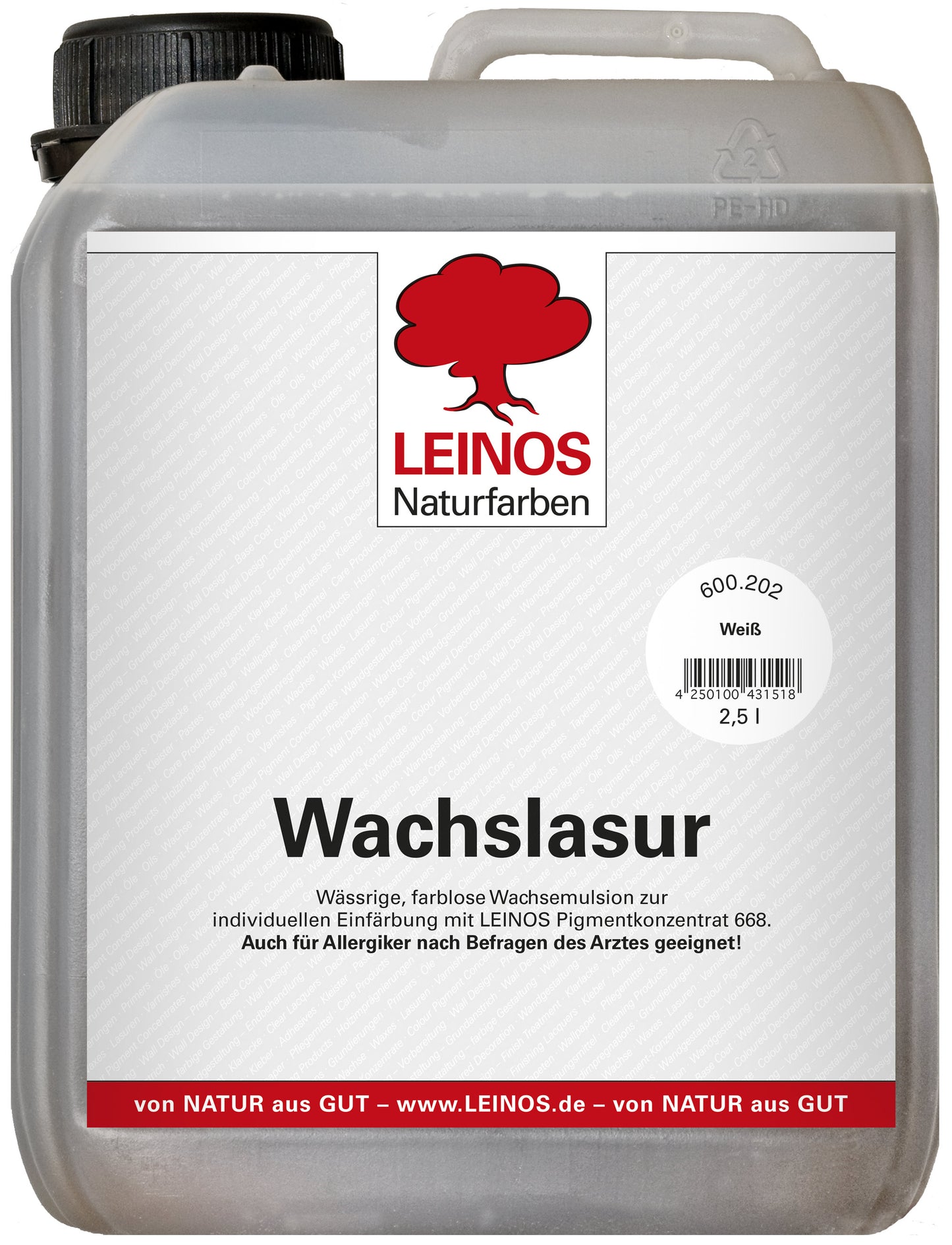 LEINOS 600 Wachslasur für Innen, 2,5 l, Weiß