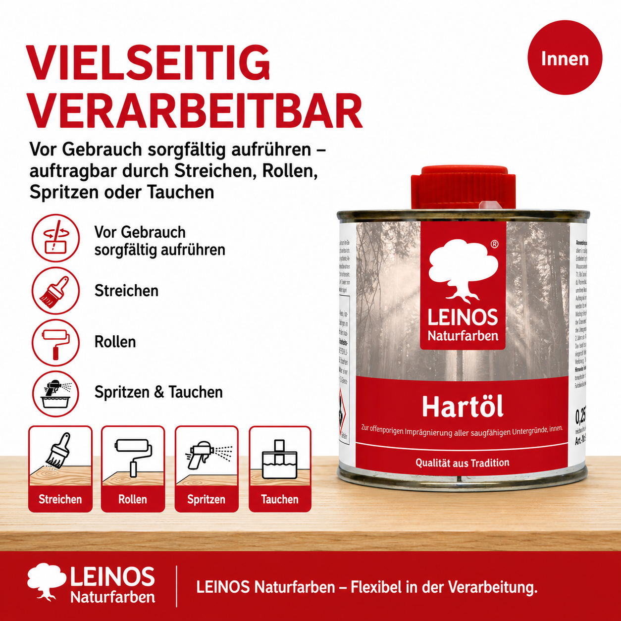 LEINOS Holzöl 250 ml | Hartöl Farblos für Tische Möbel Arbeitsplatten | Teak Eiche Möbelöl für effektive Versiegelung und langanhaltenden Schutz im Innenbereich