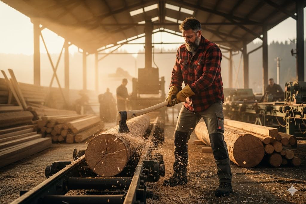 STUBAI Campingaxt „Zuckerhütl“ 1.650 g – Handgeschmiedet aus Kohlenstoffstahl, 650 mm Länge, geölter Hickorystiel, inkl. Lederscheide – Für Outdoor, Bushcraft, Survival, Trekking, Waldarbeiten
