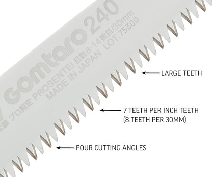 Silky Ersatzblatt Gomtaro Pro-Sentei 240 mm – Japansägeblatt mit Fein- und Grobverzahnung, 14/8 Zähne je 30 mm, hartchrombeschichtet für präzise Schnitte in Holz und Baumpflege