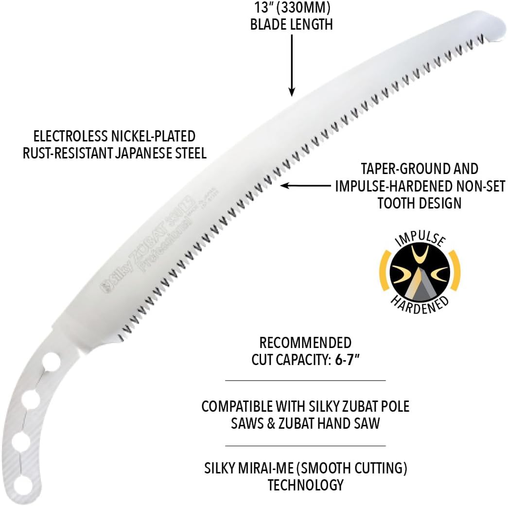 Silky Ersatzblatt für Handsäge Zübat Professional 330 mm | 7,5 Zähne/30 mm sehr grob | aggressiv gebogenes Zugsägeblatt mit Haken | passt für Zübat Hand- & Teleskopsägen