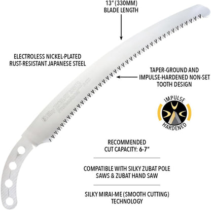 Silky Ersatzblatt für Handsäge Zübat Professional 330 mm | 7,5 Zähne/30 mm sehr grob | aggressiv gebogenes Zugsägeblatt mit Haken | passt für Zübat Hand- & Teleskopsägen