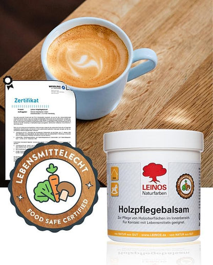 LEINOS Holzpflegebalsam 250 ml – lebensmittelecht, für Arbeitsplatten & Tische, natürliche Holzpflege innen, schützt & pflegt Holzoberflächen, mit natürlichen Ölen & Wachsen