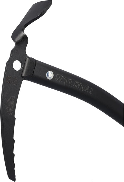 STUBAI Eispickel LEVEL 59 cm | ergonomisch gebogener Leicht-Eispickel 475 g | Aluminiumstiel & Stahlkopf sandgestrahlt, lasergraviert | mattschwarz | für Bergsteigen, Hochtour Eis & Stufenschlagen Pro