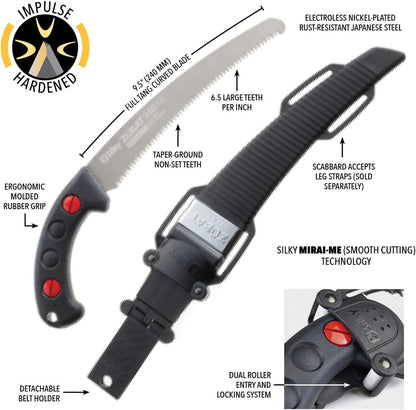 SILKY Zübat Professional Handsäge 240 mm gebogen | 7,5 Zähne/30 mm Mirai-Me | Hartchrom-Sägeblatt | impulsgehärtet | Profi Astsäge inkl. Kunststoffholster