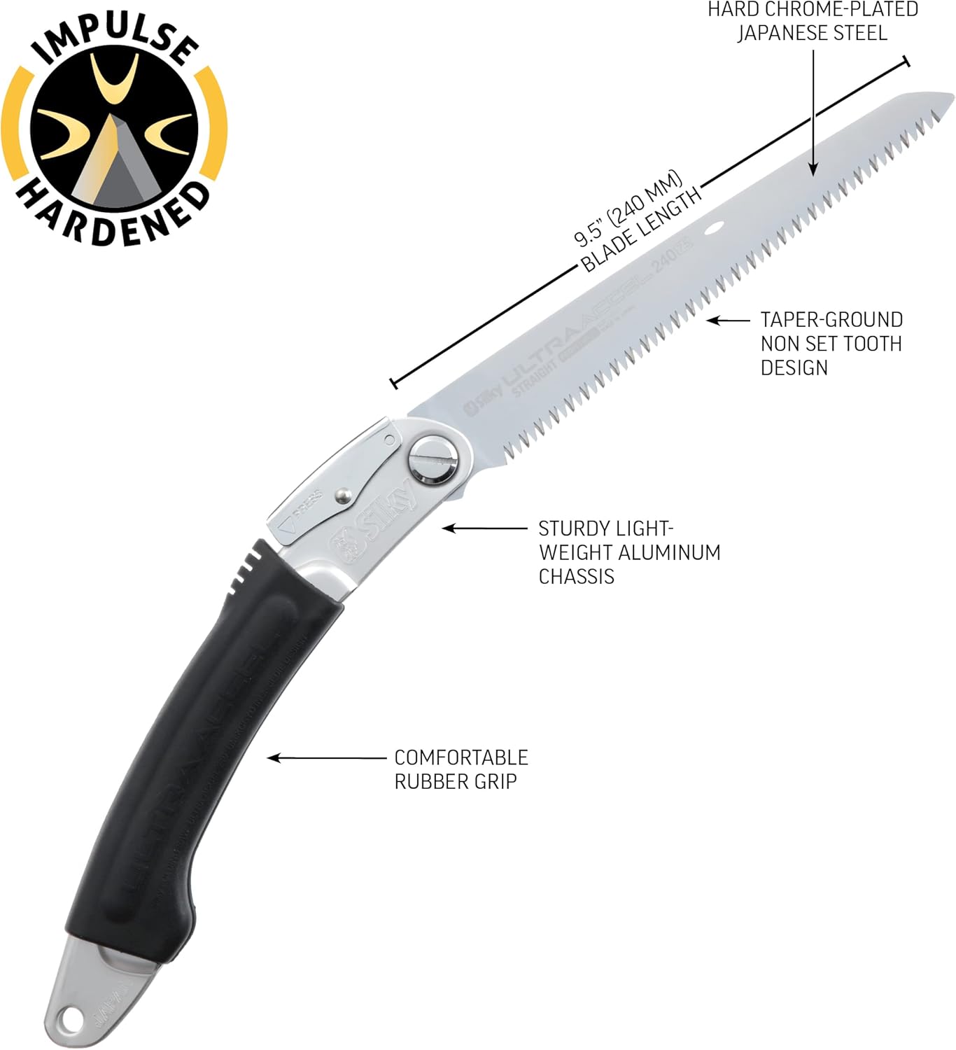Silky Ultra Accel Straight 240mm Klappsäge 7,5 ZpZ grob Japansäge Gartensäge Astsäge Faltsäge mit Aluminiumgriff für Gartenpflege Abästen Premium Qualität