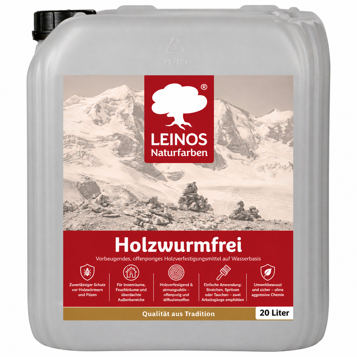LEINOS Holzwurmfrei 130 | 20 Liter  Holzschutz gegen Insekten- & Pilzbefall | Für Innen, überdachten Außenbereich & Feuchträume | Holzverfestiger mit physikalisch-mechanischer Wirkung