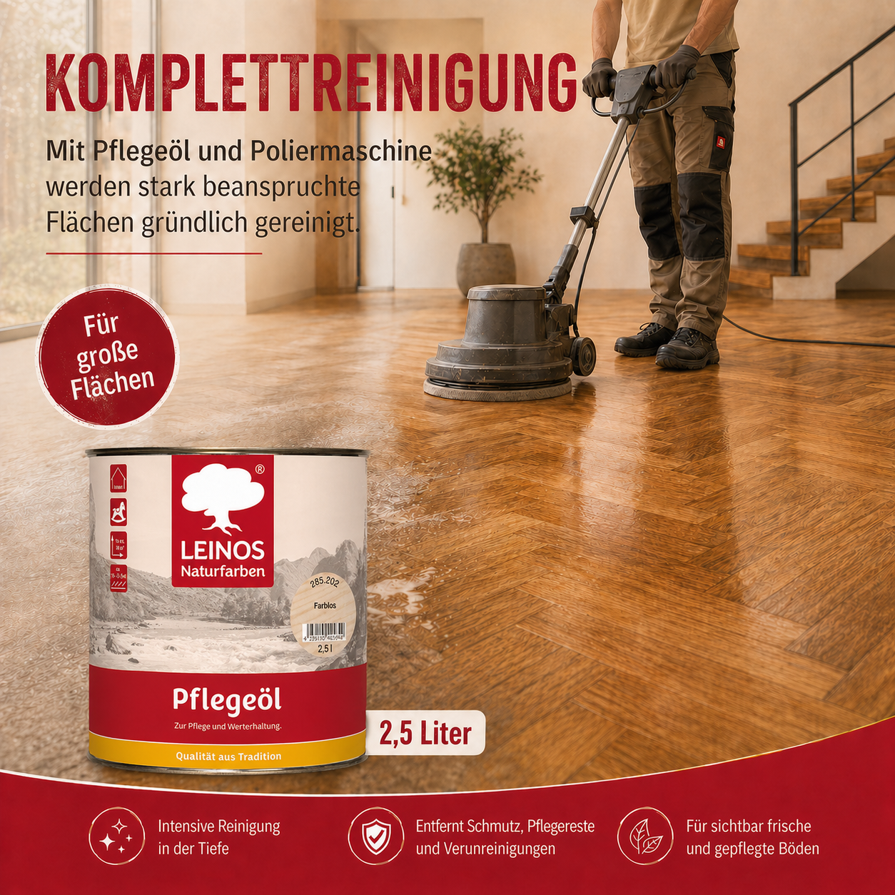 LEINOS 285 Pflegeöl 202 Weiß  0,75 Liter | Zur Behandlung aller geölten und gewachsten Flächen wie Holz, Kork und Linoleum im Innenbereich |