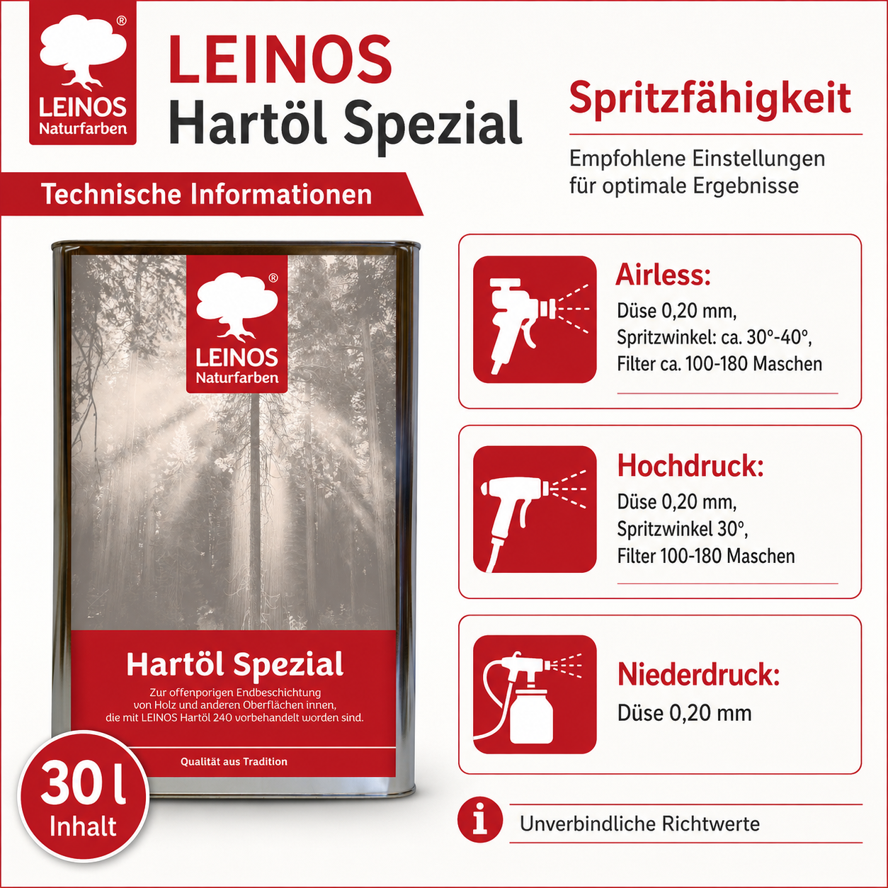 Leinos Spezial Hartöl 30 L | Farbloses Versiegelungsöl | Holzöl für effektive Endbeschichtung und langanhaltenden Schutz im Innenbereich
