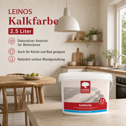LEINOS Kalkfarbe 665 – Hochatmungsaktive Wandfarbe für Innen | Naturweiß, matt & mineralisch | Lösemittelfrei, schimmelvorbeugend, abtönbar | 2,5 L für ca. 16 m² | für mineralische Untergründe