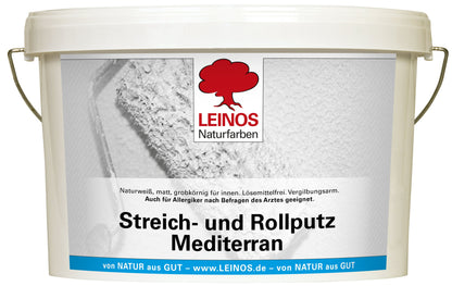 LEINOS Streich- und Rollputz mediterran 680, weiß – Dekorativer Strukturputz für Innen, lösemittelfrei, atmungsaktiv, gebrauchsfertig, mediterrane Optik, auf Lehm, Kalk, Putz, Altanstrich – 10Liter