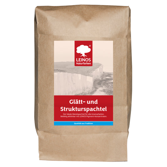 LEINOS Glätt- und Strukturspachtel 684, weiß – Feine Spachtelmasse für Wand & Decke innen, lösemittelfrei, atmungsaktiv, gebrauchsfertig, für Lehmputz, Kalk, Gips, Altanstrich, strukturierbar – 5 kg