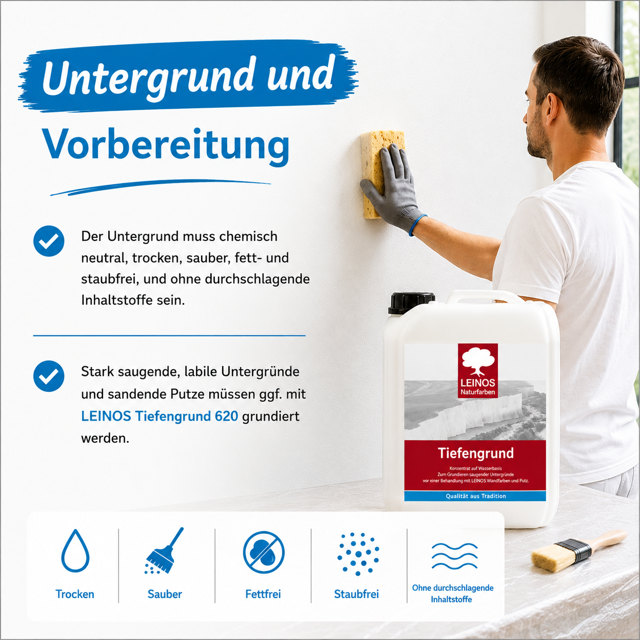 LEINOS Streich- und Rollputz fein 685, weiß – Feinkörniger Putz für Innen, atmungsaktiv, lösemittelfrei, schadstofffrei, gebrauchsfertig, strukturierbar, auf Putz, Gips, Lehm, Altanstrich – 2,5 L