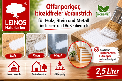 LEINOS Vorstreichfarbe 810 | 2,5  Liter | hochwertige Haftgrundierung für Holz, Metall, Glasfasertapeten | schnelltrocknend, biozidfrei & umweltfreundlich | weiß matt, offenporig, für Innen- und Außenanwendungen