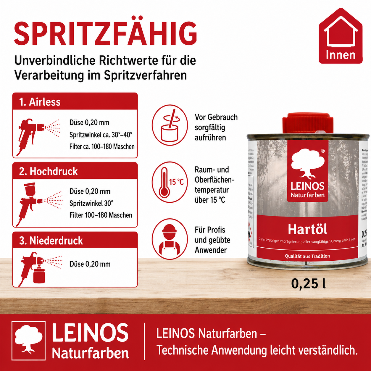 LEINOS Holzöl 250 ml | Hartöl Farblos für Tische Möbel Arbeitsplatten | Teak Eiche Möbelöl für effektive Versiegelung und langanhaltenden Schutz im Innenbereich