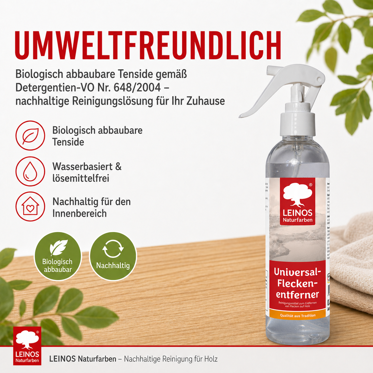 Universal Fleckenentferner 945 - 250 ml – lösemittelfreies Reinigungsmittel zur Entfernung von Kaffee-, Tee- & Rotweinflecken – für behandeltes & unbehandeltes Holz – wasserbasiert & biologisch abbaubar