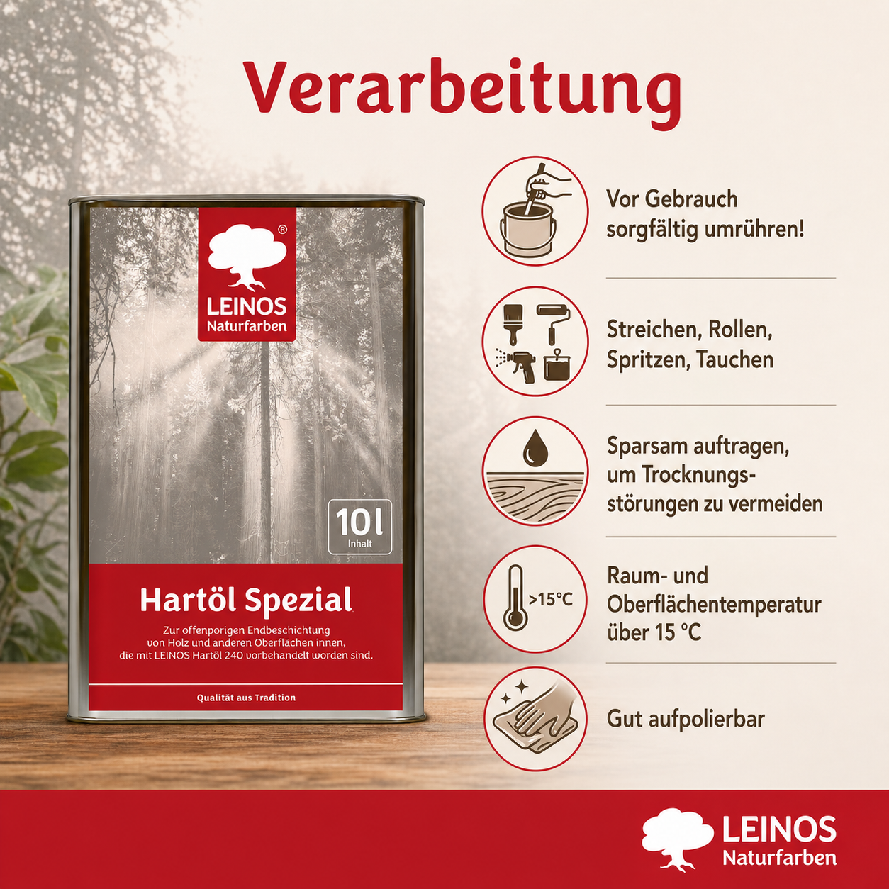 Leinos Spezial Hartöl 10 L | Farbloses Versiegelungsöl | Holzöl für effektive Endbeschichtung und langanhaltenden Schutz im Innenbereich
