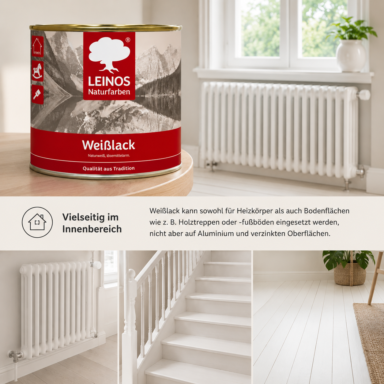 LEINOS 820 Weißlack Seidenglänzend | 0,25 L Innen & Außen | Wohngesunder Naturharz-Öl Lack, wasserfest & langlebig | ca. 2 m² Reichweite | Für kleine Flächen, Möbelstücke & Ausbesserungen