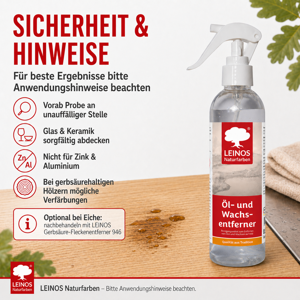 LEINOS Öl- und Wachs-Entferner 948 – Wasserbasiertes, Alkalisches Reinigungsmittel zur Effektiven Entfernung von Ölen & Wachsen auf Holz- und Metalloberflächen (0,25 L)
