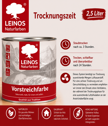 LEINOS Vorstreichfarbe 810 | 2,5  Liter | hochwertige Haftgrundierung für Holz, Metall, Glasfasertapeten | schnelltrocknend, biozidfrei & umweltfreundlich | weiß matt, offenporig, für Innen- und Außenanwendungen