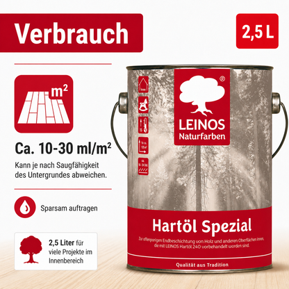 Leinos 245 Hartöl Spezial für Innen 2,5 l  Für stark strapazierte Flächen wie Fußböden und für den anspruchsvollen Möbelbau Hervorragende Polierfähigkeit