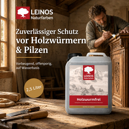 LEINOS Holzwurmfrei 2,5 Liter |  schützt  Holz durch physikalisch-mechanische Wirkung vor Pilz-  Insektenbefall | vorbeugendes, offenporiges Holzverfestigungsmittel,