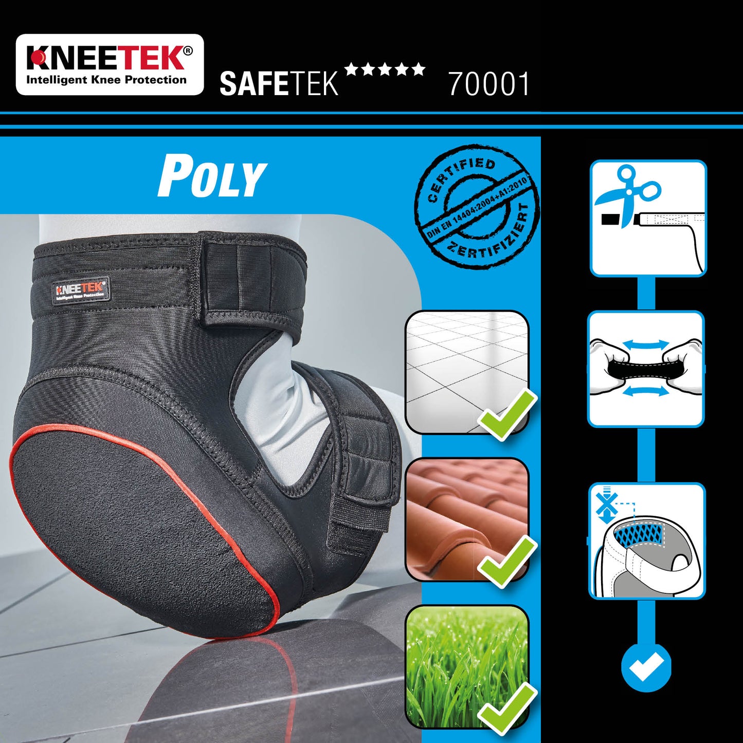 KNEETEK Knieschoner SAFETEK® Poly | stark rutschhemmend | Knieschützer für optimale Entlastung beim Arbeiten auf Knien | Kniepolster geeignet für Dachdecker, Fliesenleger, Gerüstbauer