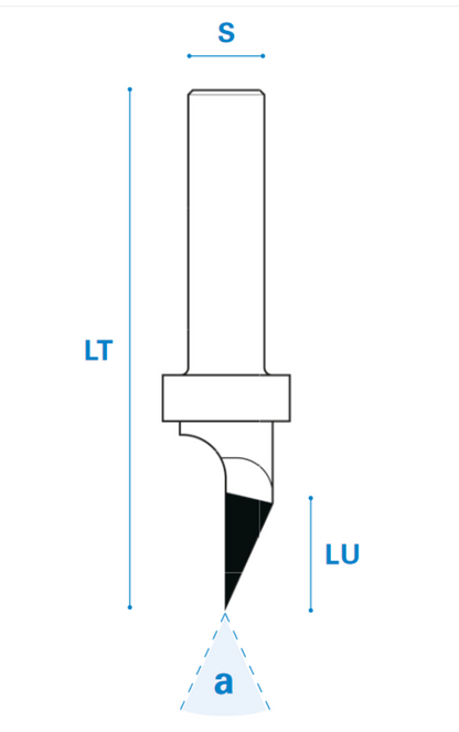 Vnut und Schriftenfräser - 60° Schneide 1 Hartmetall Rechts - 9,5 - 55 - 8