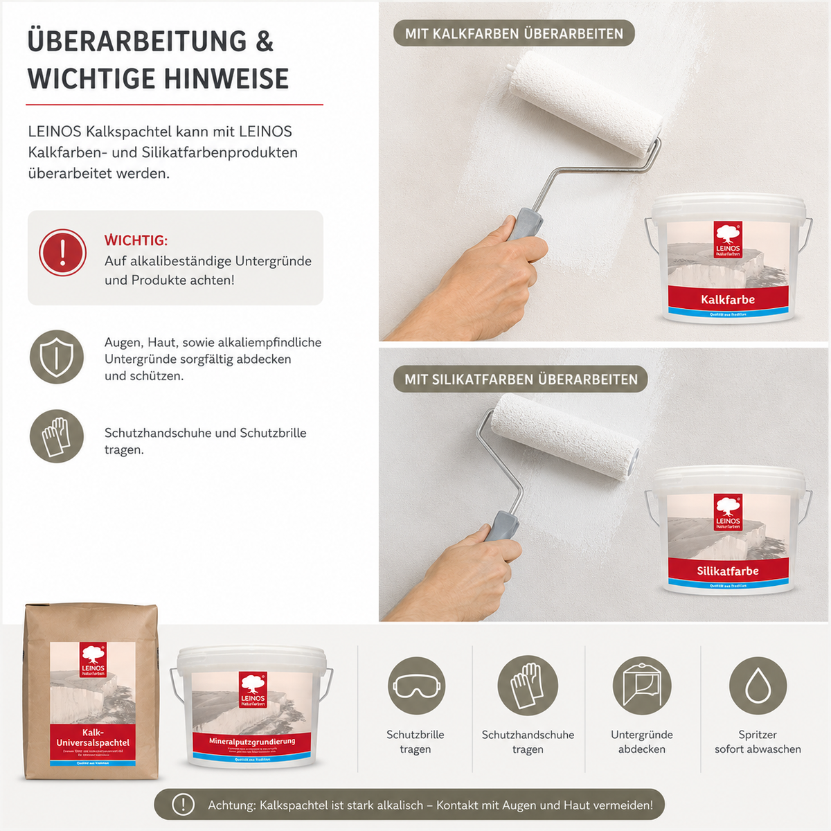LEINOS Kalk-Universalspachtel 683, weiß – Mineralische Spachtelmasse für Wand & Decke innen, atmungsaktiv, schimmelhemmend, lösemittelfrei, glättbar & strukturierbar, auf Putz, Lehm, Gips – 10 kg