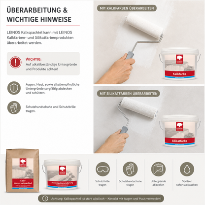 LEINOS Kalk-Universalspachtel 683, weiß – Mineralische Spachtelmasse für Wand & Decke innen, atmungsaktiv, schimmelhemmend, lösemittelfrei, glättbar & strukturierbar, auf Putz, Lehm, Gips – 10 kg