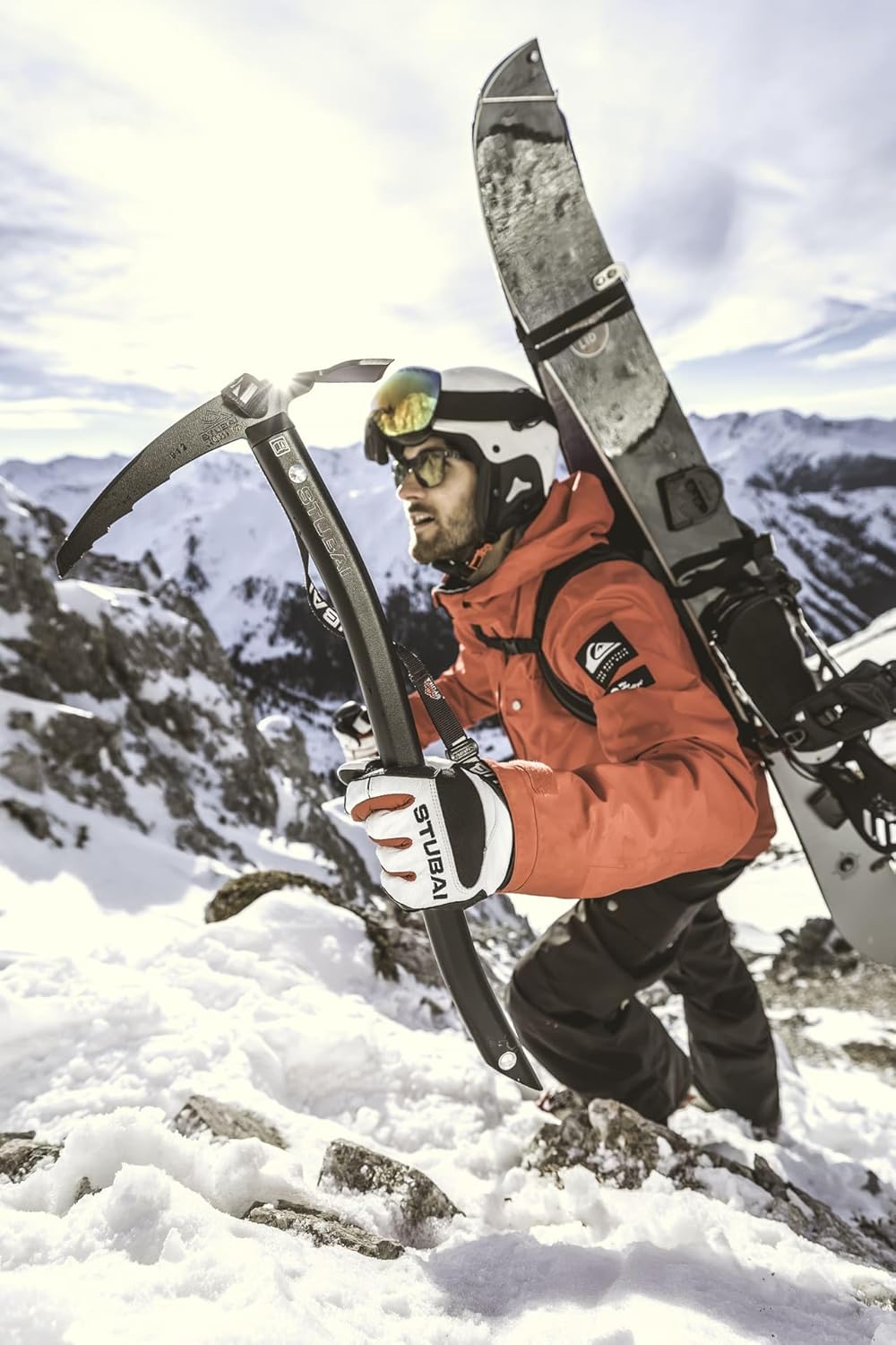 STUBAI Eispickel LEVEL 59 cm | ergonomisch gebogener Leicht-Eispickel 475 g | Aluminiumstiel & Stahlkopf sandgestrahlt, lasergraviert | mattschwarz | für Bergsteigen, Hochtour Eis & Stufenschlagen Pro