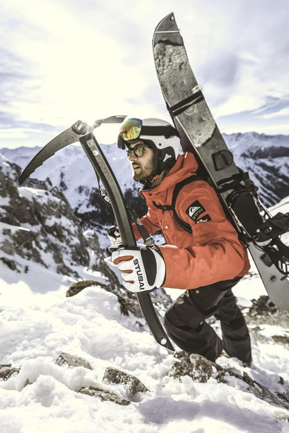 STUBAI Eispickel LEVEL 59 cm | ergonomisch gebogener Leicht-Eispickel 475 g | Aluminiumstiel & Stahlkopf sandgestrahlt, lasergraviert | mattschwarz | für Bergsteigen, Hochtour Eis & Stufenschlagen Pro