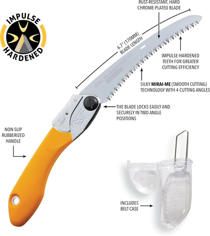 SILKY PocketBoy Curve 170 mm Professional Klappsäge | gebogenes Blatt, grob | Pull-Cut 15–20% schneller als gerade | impulsgehärtete Zähne | Gürtelholster Hartplastik
