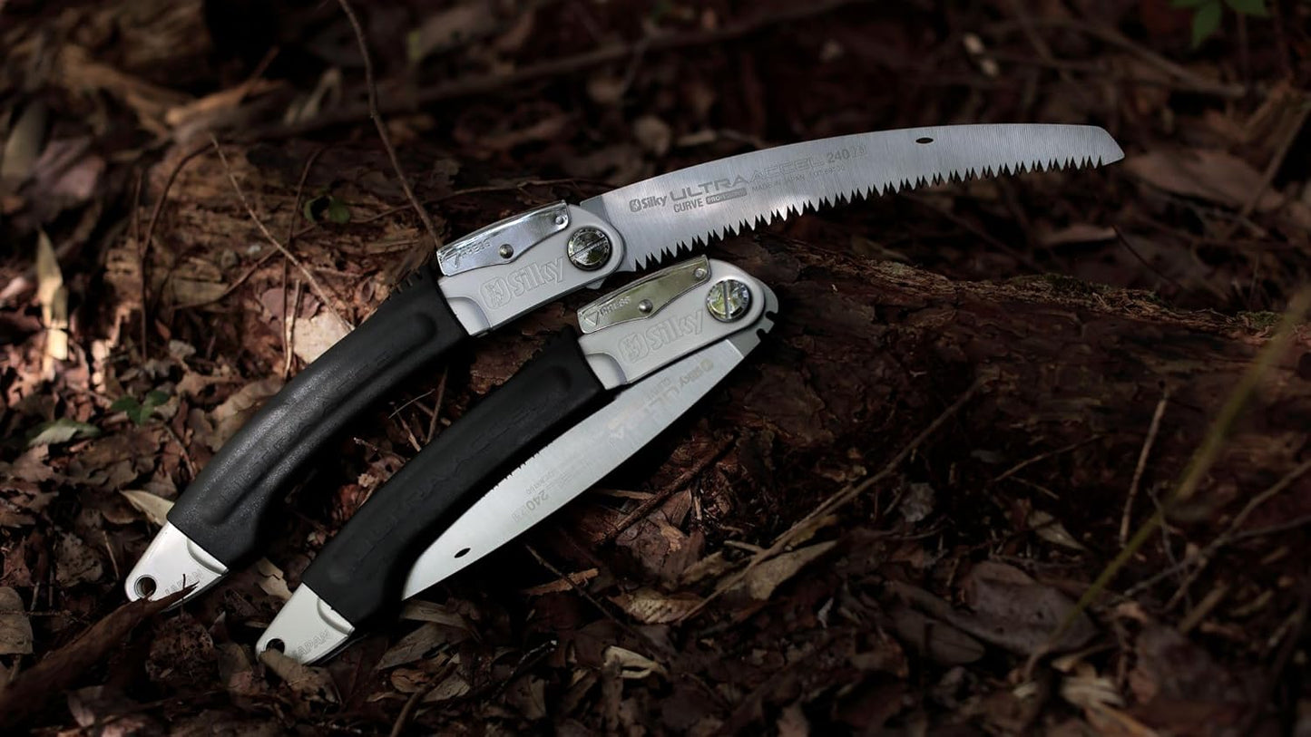 Silky Ultra Accel Curve 240 mm Klappsäge – gebogenes Sägeblatt mit grober Mirai-Me Verzahnung 7,5 ZpZ, Aluminium-Gummigriff für schnelle Schnitte bei Oberhandarbeiten und Baumpflege
