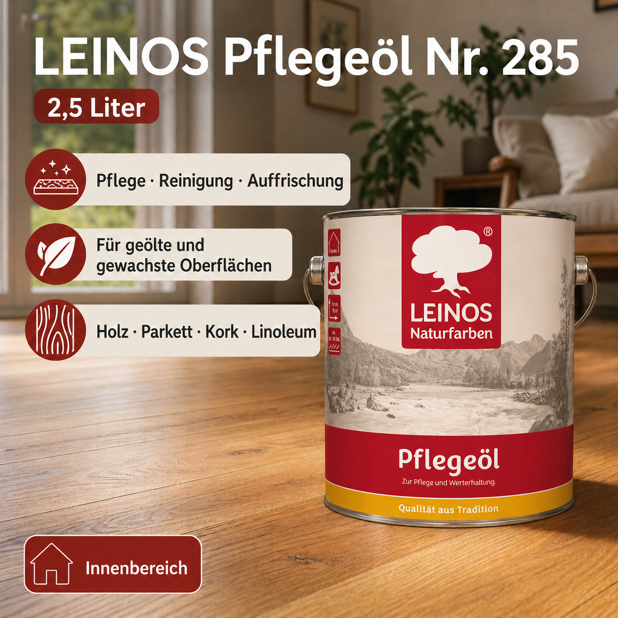 LEINOS 285 Pflegeöl 202 Weiß 2,50 Liter | Zur Behandlung aller geölten und gewachsten Flächen wie Holz, Kork und Linoleum im Innenbereich |