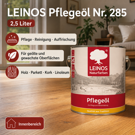 LEINOS 285 Pflegeöl 202 Weiß 2,50 Liter | Zur Behandlung aller geölten und gewachsten Flächen wie Holz, Kork und Linoleum im Innenbereich |