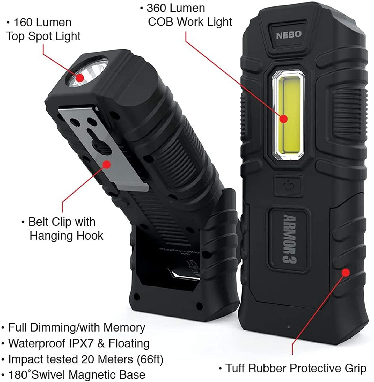 NEBO NB6526 Armour 3 Taschenlampe, Schwarz, 14,5 cm