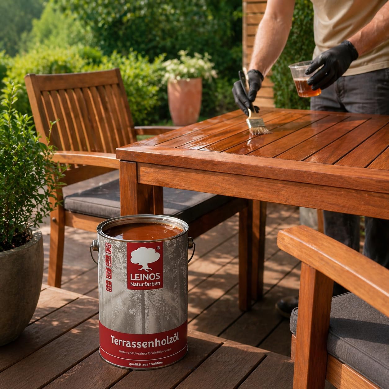 LEINOS Terrassenholzöl 236 | 2,5 Liter | Farbton: bräunlich  Hochwertiges Holzöl für außen | Für Terrassen, Zäune, Kinderspielgeräte  | Tiefer Holzschutz & leichte Anwendung